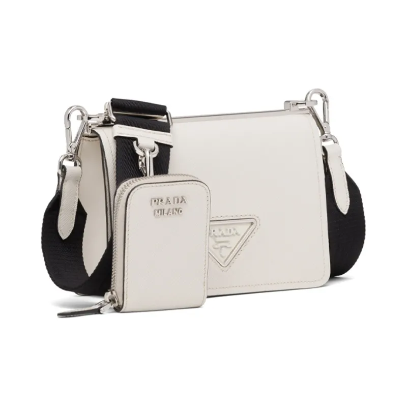 PRADA Leather Shoulder Bag Crossbody Bag Mini Women's White/Black-1