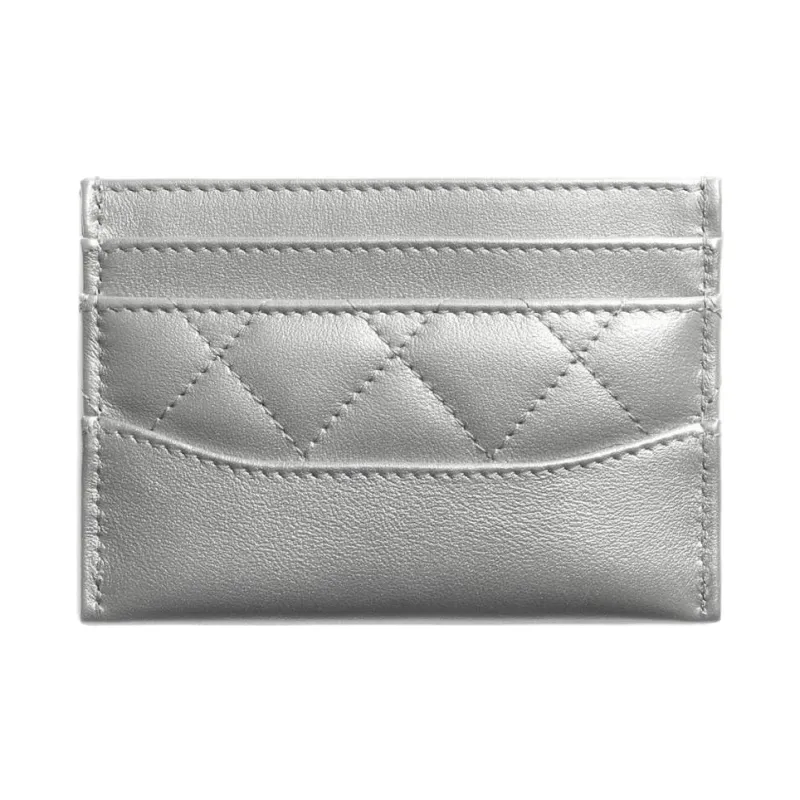 CHANEL Calfskin Card Holder Unisex Metallic-1