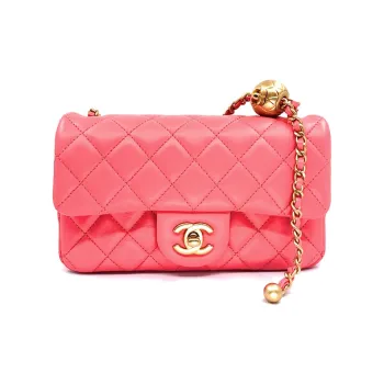 CHANEL Classic Flap CF Small Gold Ball Lambskin Shoulder Bag, Crossbody Bag Women's Pink
