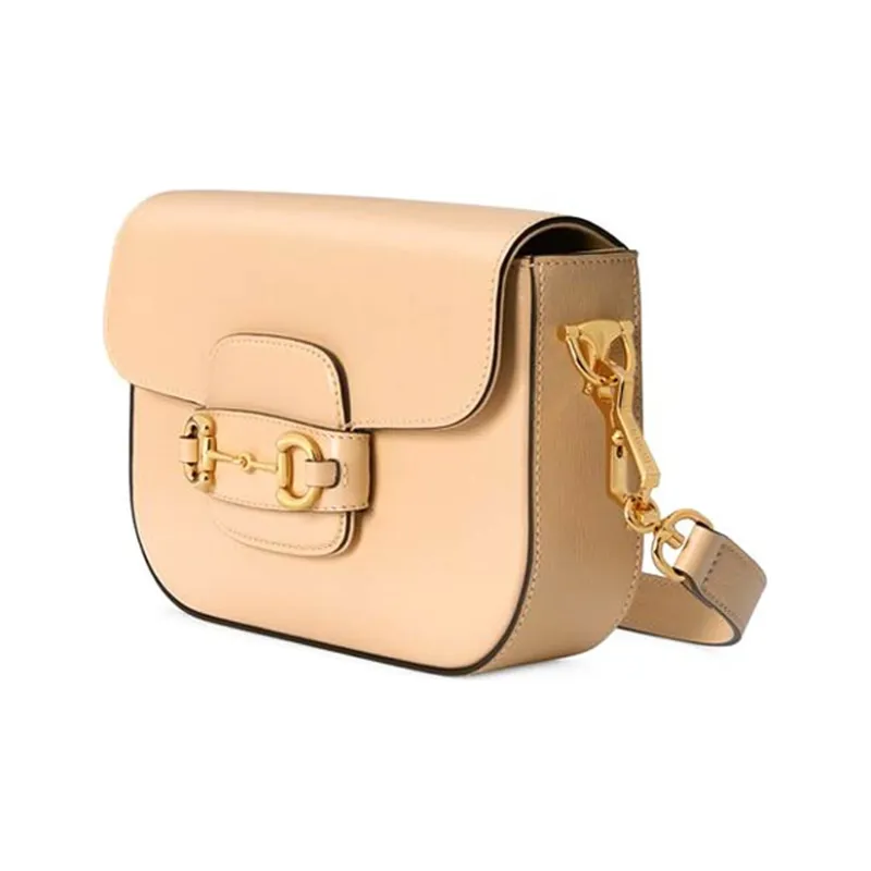 GUCCI Horsebit 1955 Leather Saddle Bag Shoulder Bag Crossbody Bag Mini Women's Beige-2