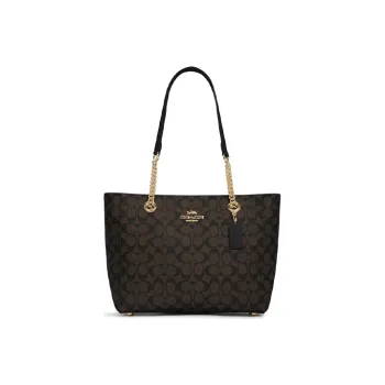 COACH Marlie Canvas With Leather Handbag Tote Bag Shopping Bag Shoulder Bag Women's Dark Brown Monogram