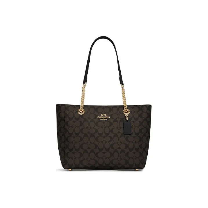 COACH Marlie Canvas With Leather Handbag, Tote Bag, Shopping Bag, Shoulder Bag Women's Dark Brown Monogram-0