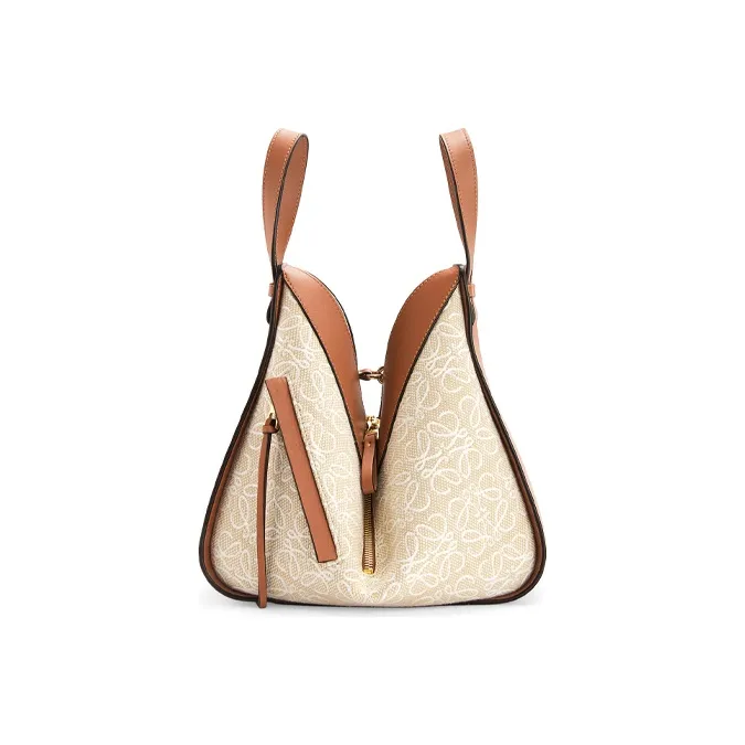 LOEWE Hammock Jacquard Cow Leather Canvas Hammock Bag Shoulder Bag Crossbody Bag Handbag Small Size Women's Brown/Beige-2