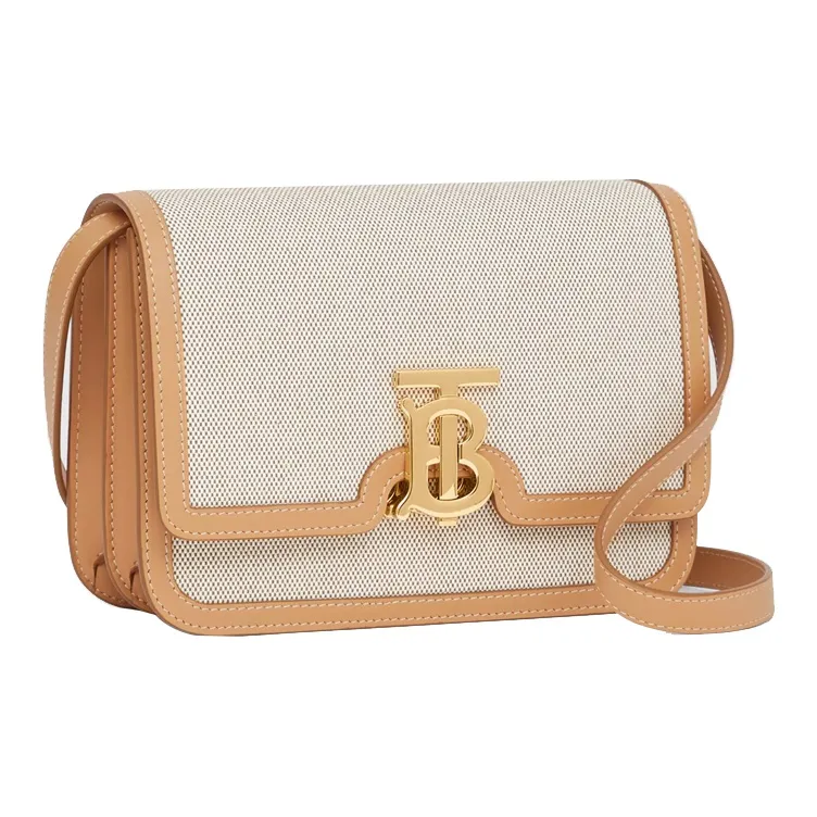 Burberry Canvas With Leather Canvas Bag Lock Shoulder Bag Crossbody Bag Women's Warm Sand-1