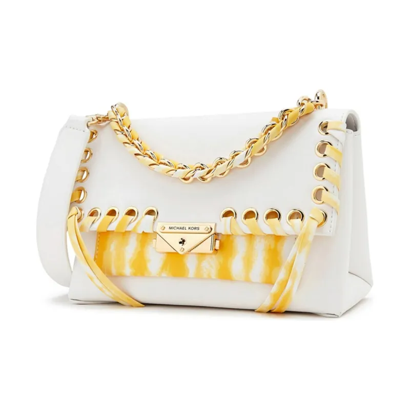 MICHAEL KORS Cece Leather Shoulder Bag, Crossbody Bag, Handbag Medium Size Women's Yellow White-1