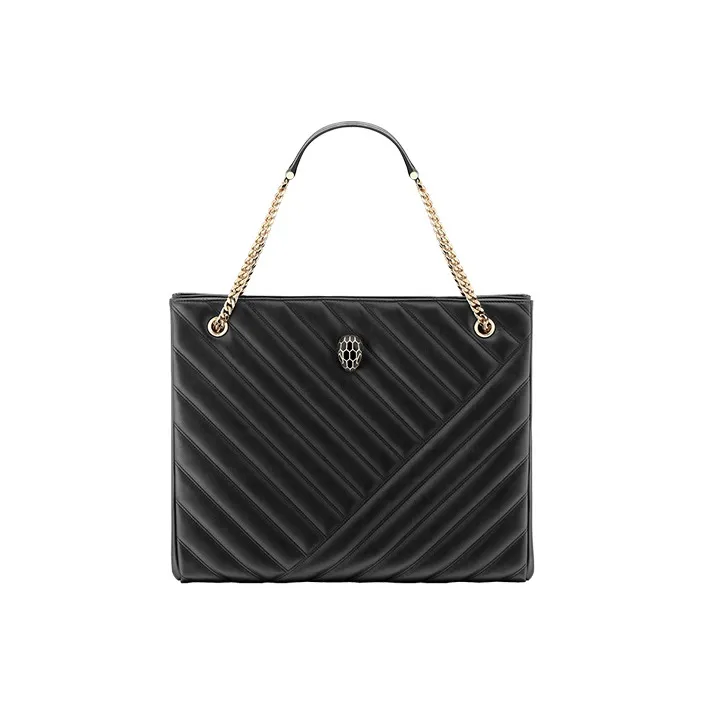 BVLGARI Serpenti Cabochon Sheepskin Totes Handbags Large Size Women's Black-0