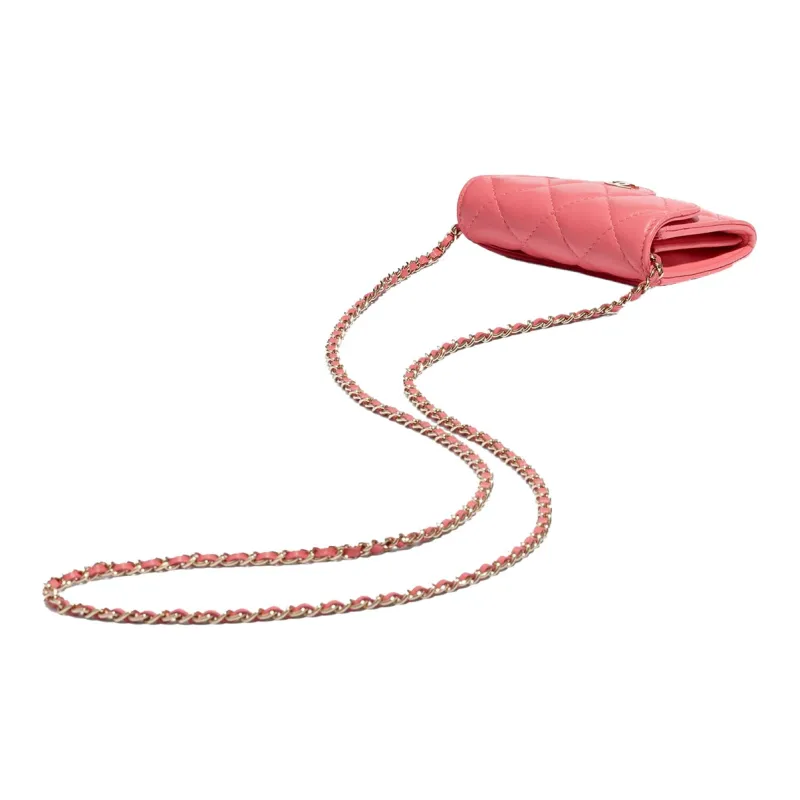 CHANEL Sheepskin Crossbody Bag Women's Pink-3