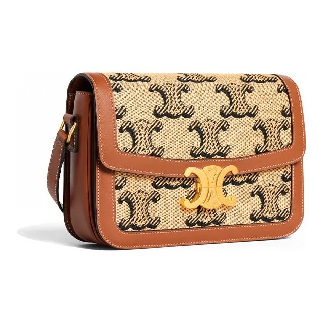 CELINE Triomphe Cow Leather Crossbody Bag, Handbag, Shoulder Bag Medium Size Women's Natural Color/Tan-1