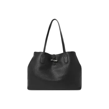 LONGCHAMP Roseau Pebbled Cow Leather Tote Bag Shopping Bag Shoulder Bags Large Size Women's Black