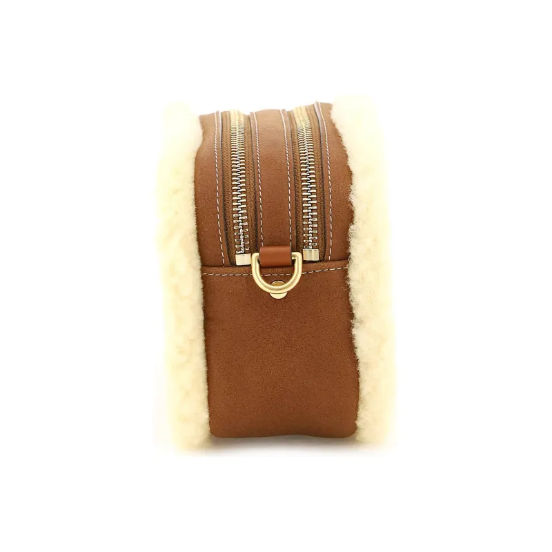 TORY BURCH Shearling Fleece With Leather Camera Crossbody Bag Mini Women's Brown-2