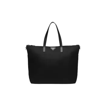 PRADA Saffiano Leather With Nylon Patchwork Fabric Tote Bag Shopping Bag Handbag Regular Men's Black