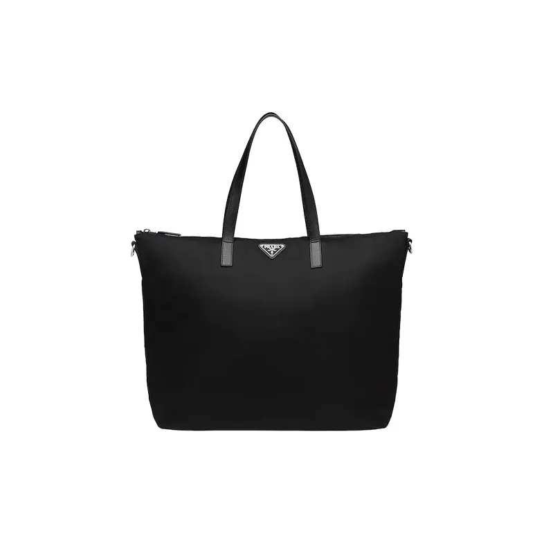 PRADA Saffiano Leather With Nylon Patchwork Fabric Tote Bag Shopping Bag Handbag Regular Men's Black-0