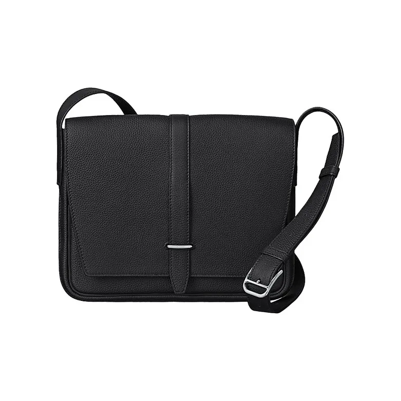 HERMES Steve Light Junior Togo Calfskin Messenger Bag, Shoulder Bag, Crossbody Bag Men's Noir Black-0