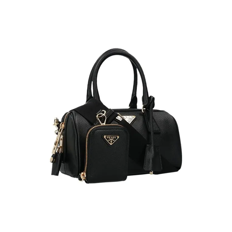 PRADA Re-Edition Leather Handbag Unisex Black-1