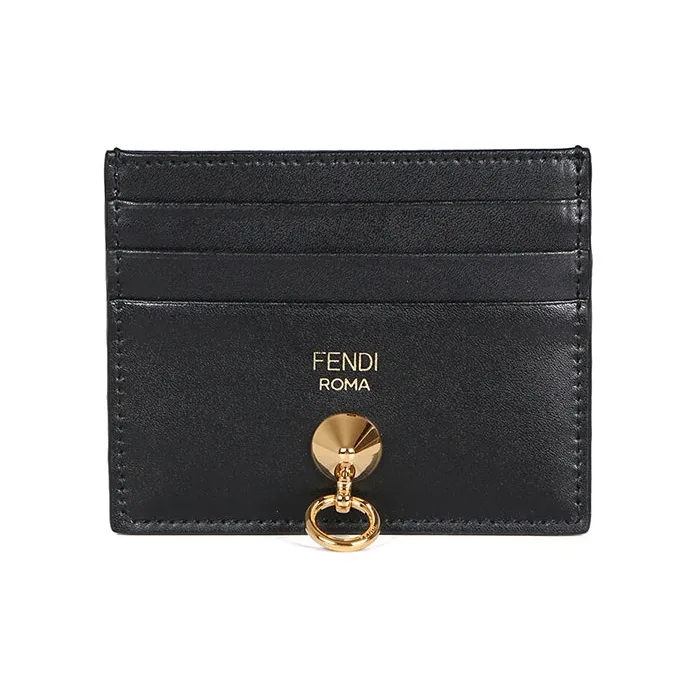 FENDI Leather Card Clip Card Holder Women's Black-0