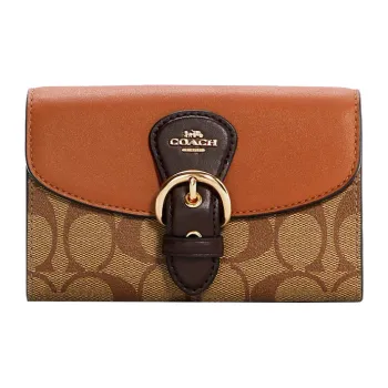 COACH Kleo Canvas With Leather Wallet Unisex Brown & Orange