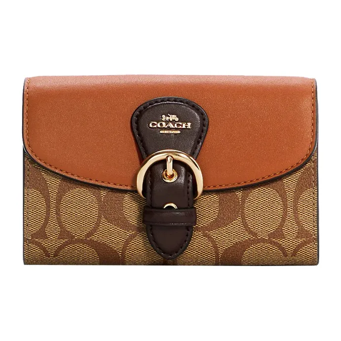 COACH Kleo Leather Wallet Women's Brown & Orange-0