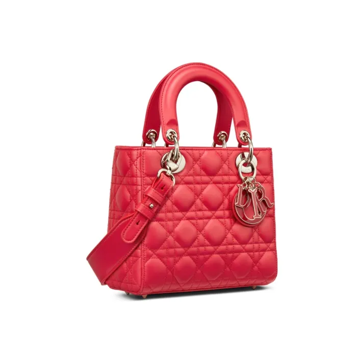 DIOR Sheepskin Lady Dior Bag, One Shoulder Handbag Small Size Women's Raspberry Red-1