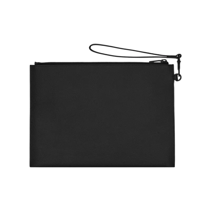 SAINT LAURENT Grain Embossed Leather Clutch Women's Black-1