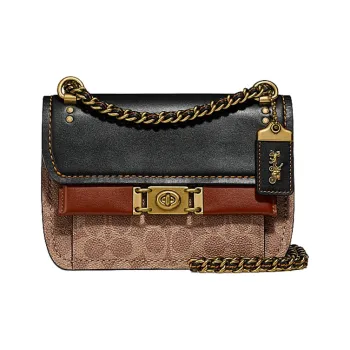 COACH Troupe Canvas With Leather Shoulder Bag, Chain Bag, Crossbody Bag Women's Black & Brown Monogram