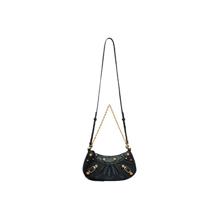 Balenciaga Crocodile Embossed Calfskin Handbag, Crossbody Bag Women's Green-4
