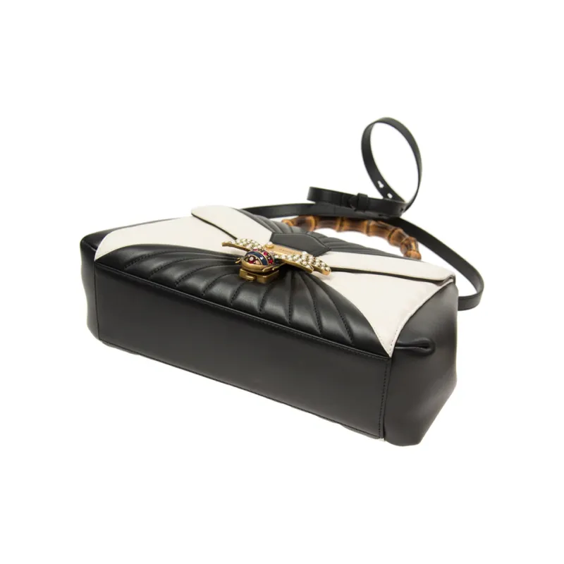 GUCCI Queen Margaret Cow Leather Handbag Large Size Women's White/Black-3