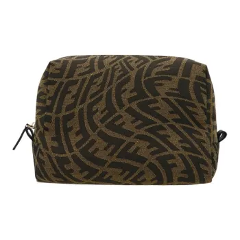 FENDI Cow Leather Toiletry Bag Clutch Makeup Bag Women's Yellow/Brown