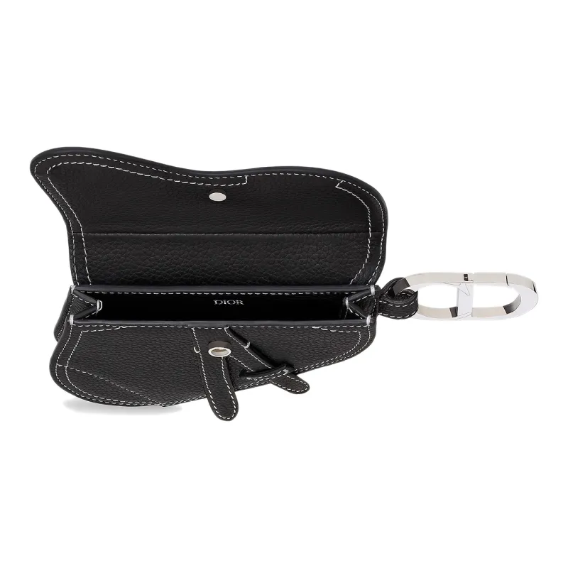 DIOR Saddle Calfskin Coin Key Pouch Unisex Black-2