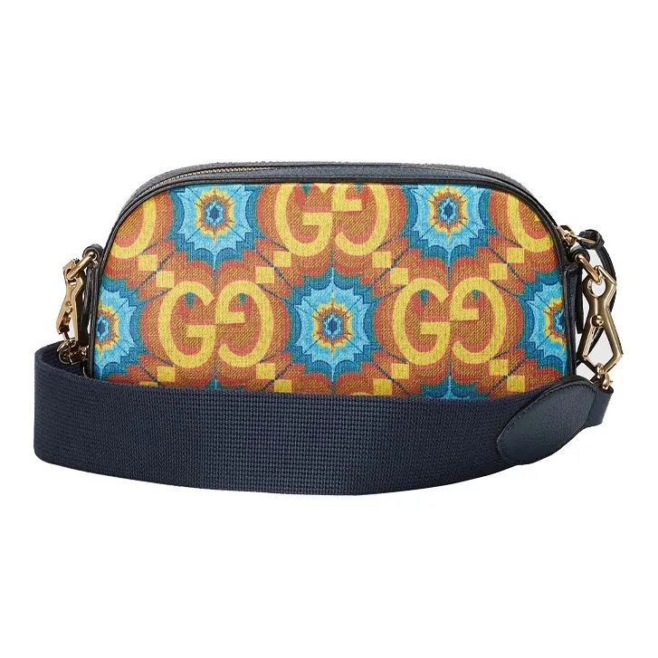 GUCCI Artificial Leather Messenger Bag, Camera Bag, One Shoulder Handbag, Crossbody Bag Regular Unisex Orange/Dark Blue-2