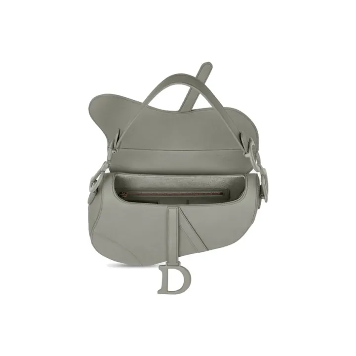 DIOR Saddle Matte Calfskin Saddle Bag Shoulder Bag Crossbody Bag Women's Gray-1