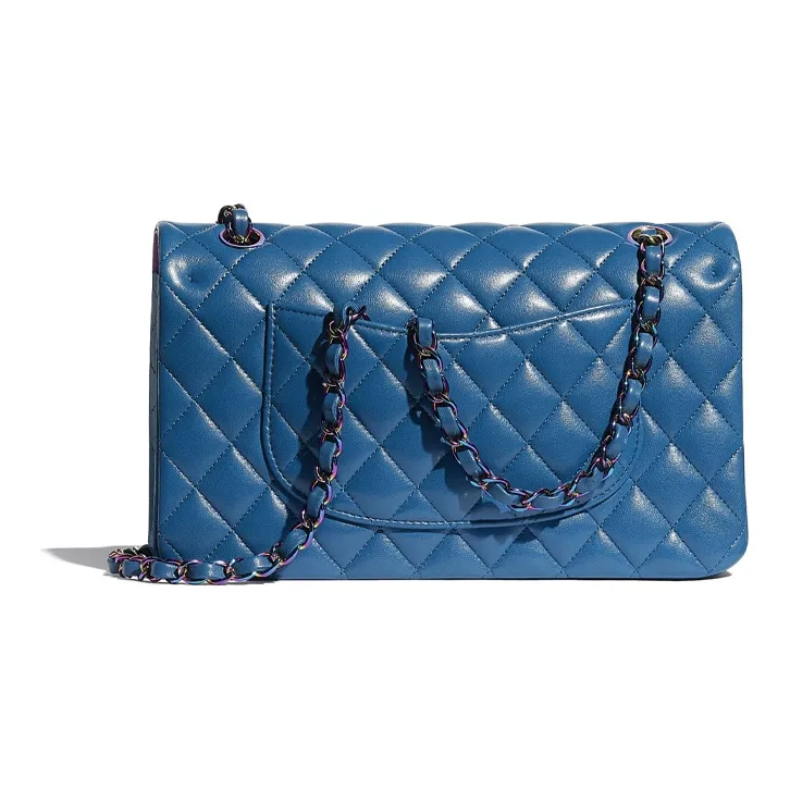 CHANEL Lambskin & Rainbow Metal Chain Bag, Crossbody Bag, Shoulder Bag Women's Blue-1