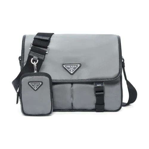 PRADA Fabric With Leather Shoulder Bag Men's Gray