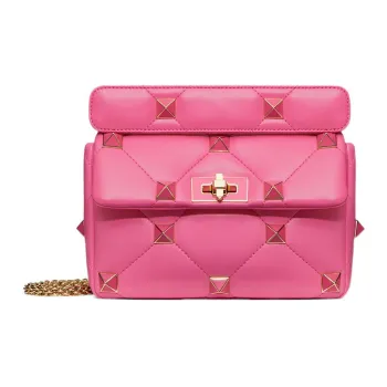 Valentino Roman Stud Soft Sheep Leather Handbag Shoulder Bag Crossbody Bag Medium Size Women's Pink