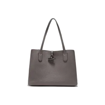 LONGCHAMP Roseau Cow Leather Laptop Bag Shoulder Bag Medium Size Women's Gray