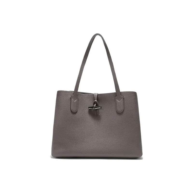 LONGCHAMP Roseau Cow Leather Laptop Bag Shoulder Bag Medium Size Women's Gray-0