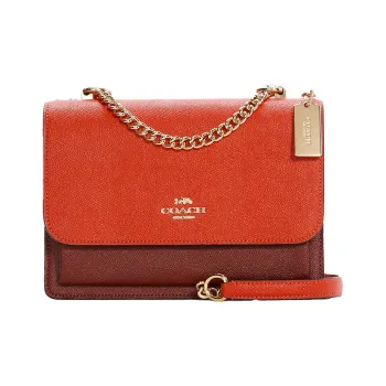 COACH Leather Shoulder Bag Crossbody Bag Small Size Women's Orange And Brown
