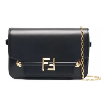 FENDI Cow Leather Clutch Shoulder Bag Crossbody Bag Handbag Mini Women's Black