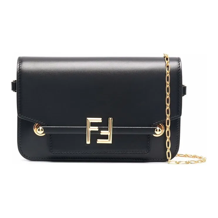 FENDI Cow Leather Clutch Shoulder Bag Crossbody Bag Handbag Mini Women's Black-0