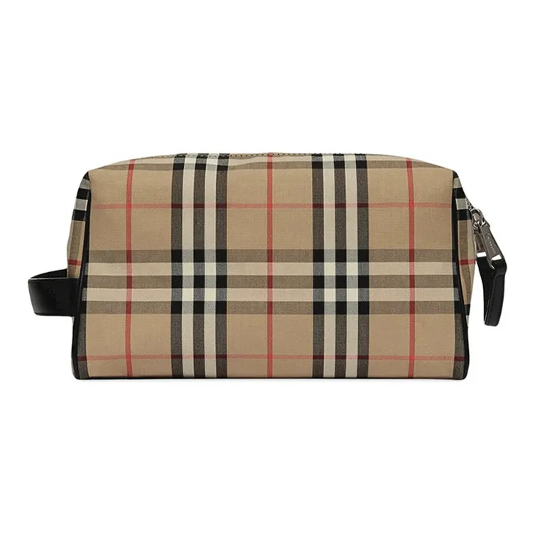 Burberry Canvas Travel Storage Toiletry Clutch Men's Beige-1