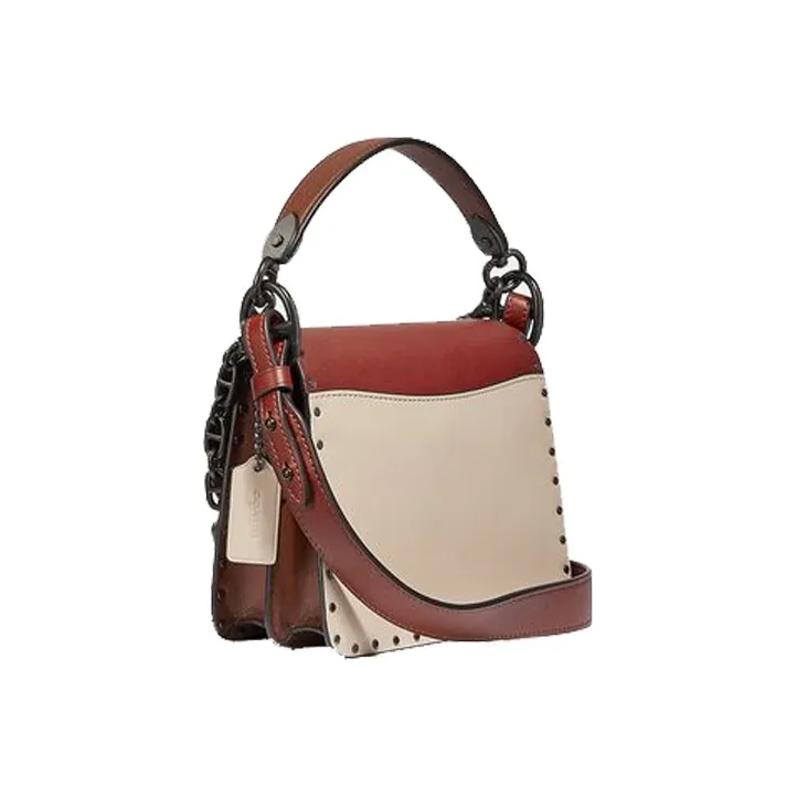 COACH Beat Leather Square Bag, One Shoulder Handbag, Crossbody Bag Small Size Women's Red White-2