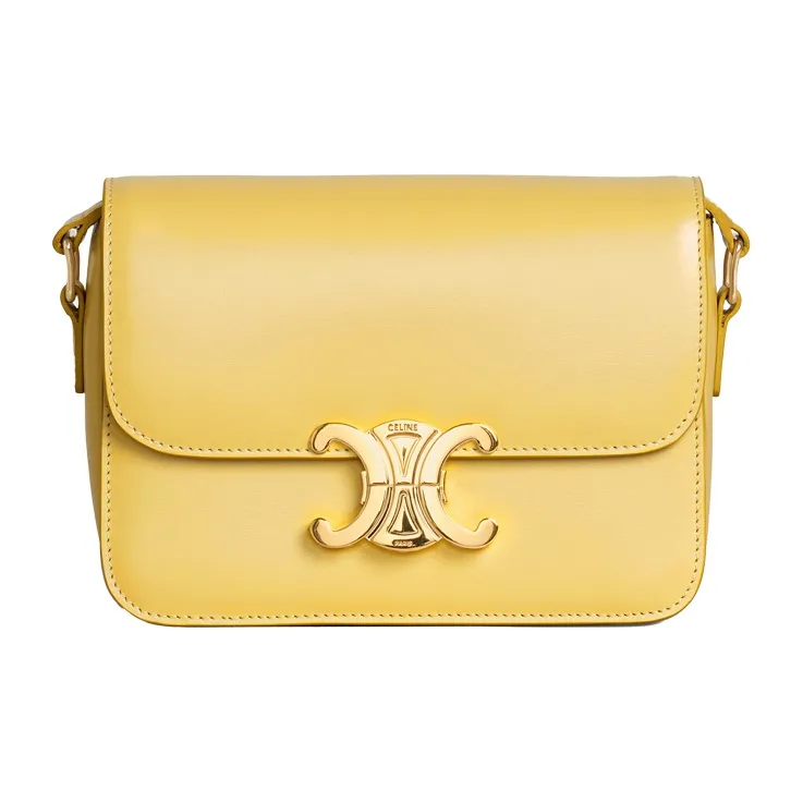 CELINE Triomphe Glossy Calfskin Shoulder Bag Handbag Shoulder Bag Crossbody Bag Women's Lemon Yellow-0