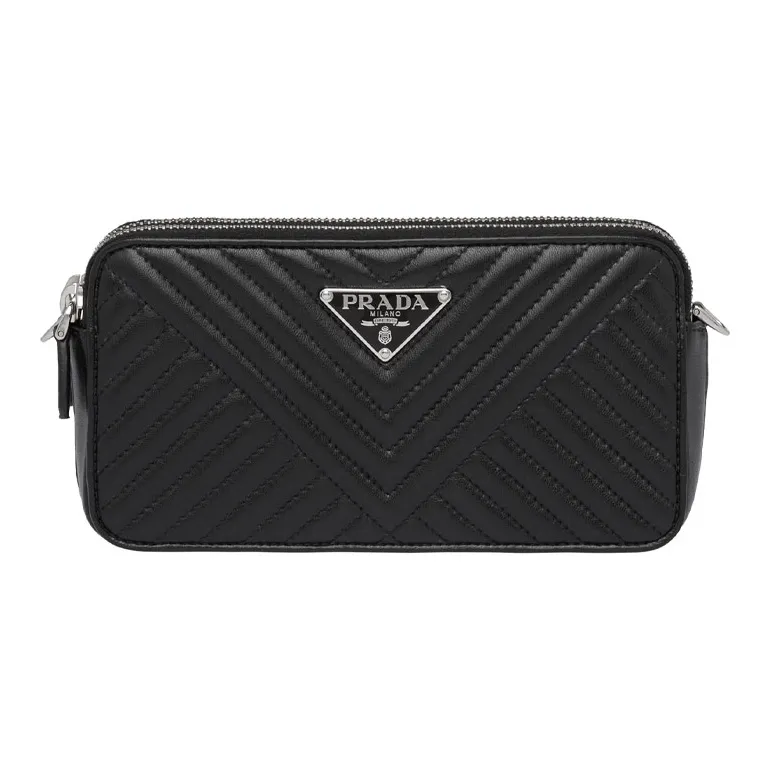 PRADA Soft Sheep Leather Clutch Mini Women's Black-0