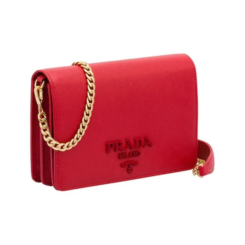 PRADA Leather Handbag Shoulder Bags Women's Red-1