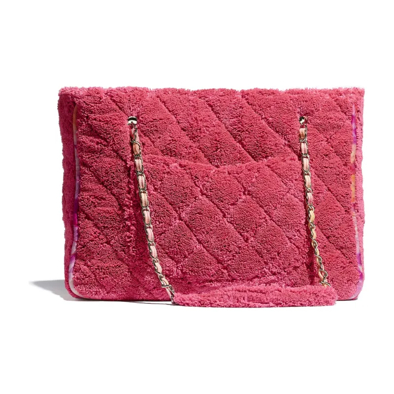 CHANEL Mixed Fiber And Silver Tone Metal Tote Bag, Shopping Bag, Handbag, Shoulder Bag Tubas Women's Coral-2