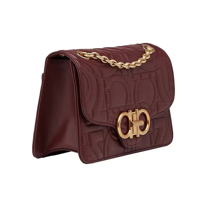 FERRAGAMO Cow Leather Shoulder Bag Crossbody Bag Large Size Women's Burgundy-1