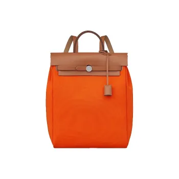 HERMES Herbag Zip Canvas With Hunter Cow Leather Handbag Backpack Unisex Orange Red