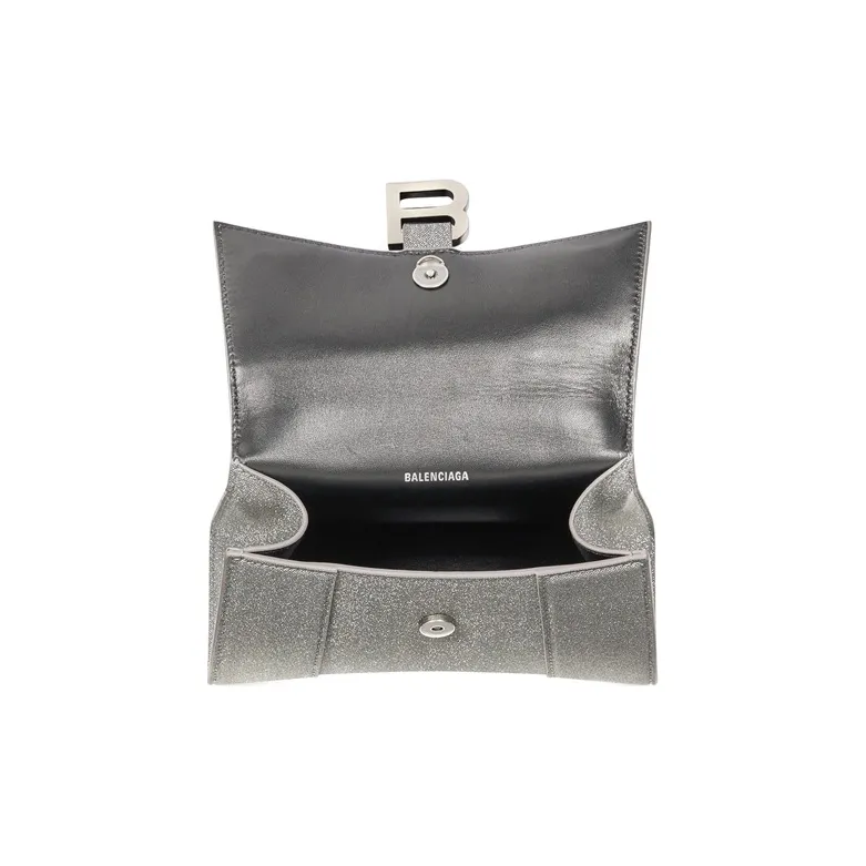 Balenciaga Hourglass Top Handle Bag Xs Sparking Material Gray-4