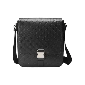 GUCCI Leather Messenger Bag, Shoulder Bag Men's Black