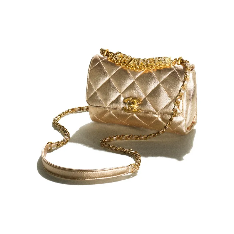 CHANEL Sheepskin Shoulder Bag, Crossbody Bag Mini Women's Gold-2