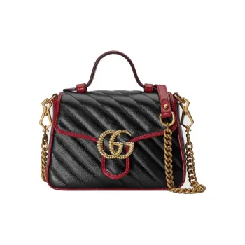 GUCCI GG Marmont Leather Messenger Bag Portable Crossbody Bag Shoulder Bag Mini Women's Black/Red